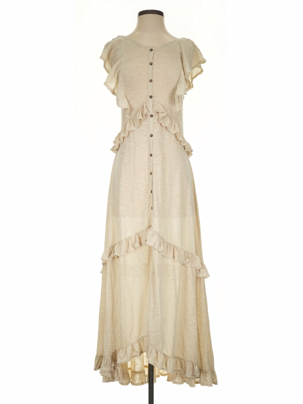 Free People Amelia Cream Ruffled Button-Front Maxi Dress• Small - Picture 4 of 8